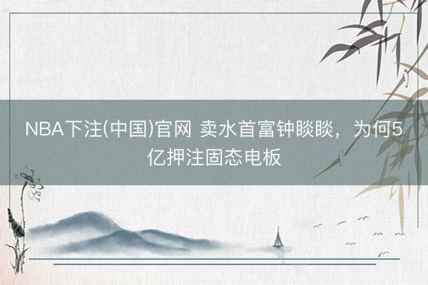 NBA下注(中国)官网 卖水首富钟睒睒，为何5亿押注固态电板