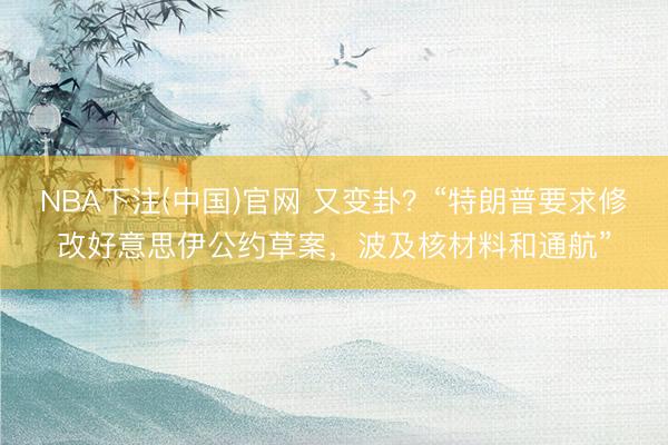 NBA下注(中国)官网 又变卦？“特朗普要求修改好意思伊公约草案，波及核材料和通航”